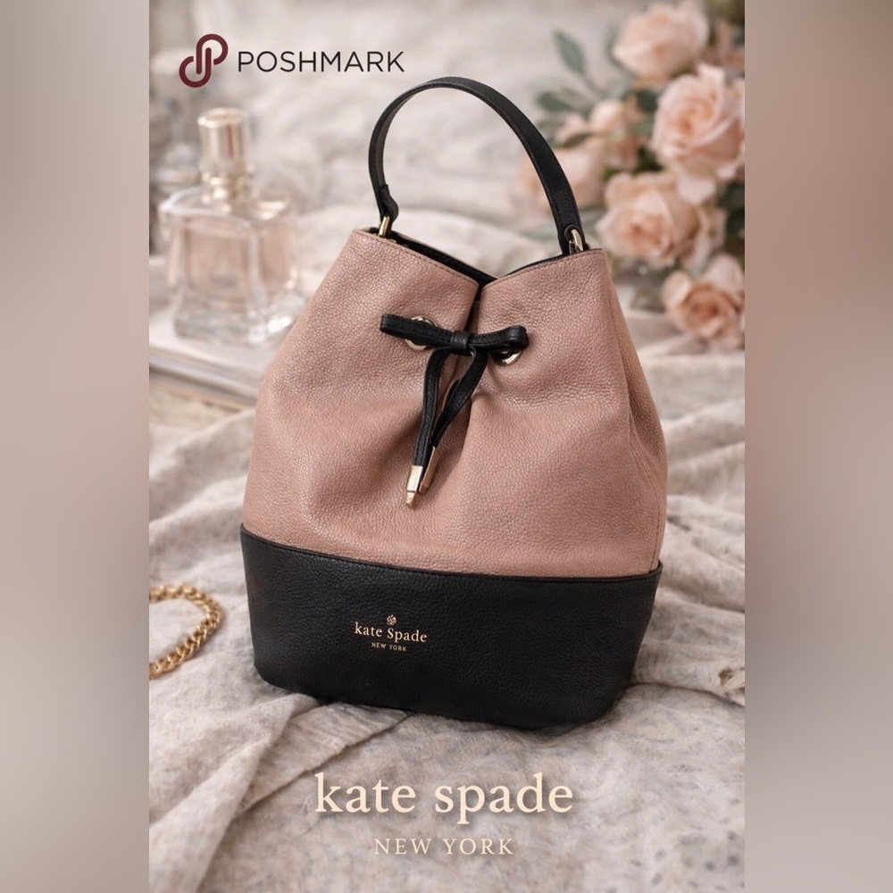 kate spade Two-Tone Blush Pink and Black Leather Drawstring Bucket Bag